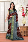Coffee and gray color hand bandhej bandhani saree