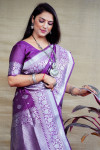 Magenta color soft kanchipuram silk saree with silver zari weaving work