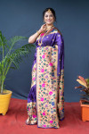 Violet color paithani handloom silk saree with zari work