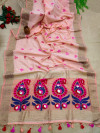 Peach color pure handloom saree with meenakari work