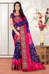 Blue and pink color hand bandhej bandhani saree