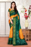 Yellow and green color hand bandhej bandhani saree