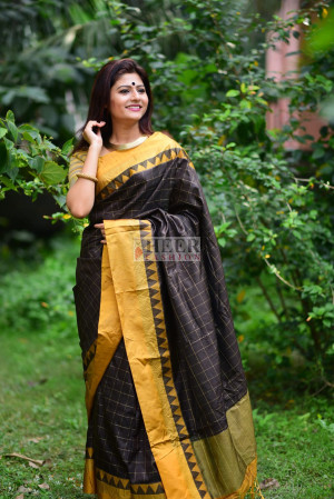 Coffee Brown Banarasi Handloom Kora Silk Saree - Aura Benaras