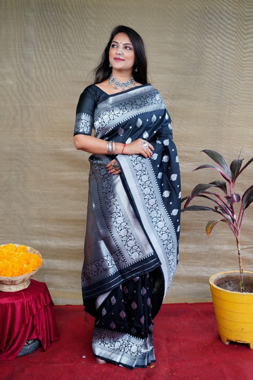 Madhurima black soft silk saree– Lotus Fashion