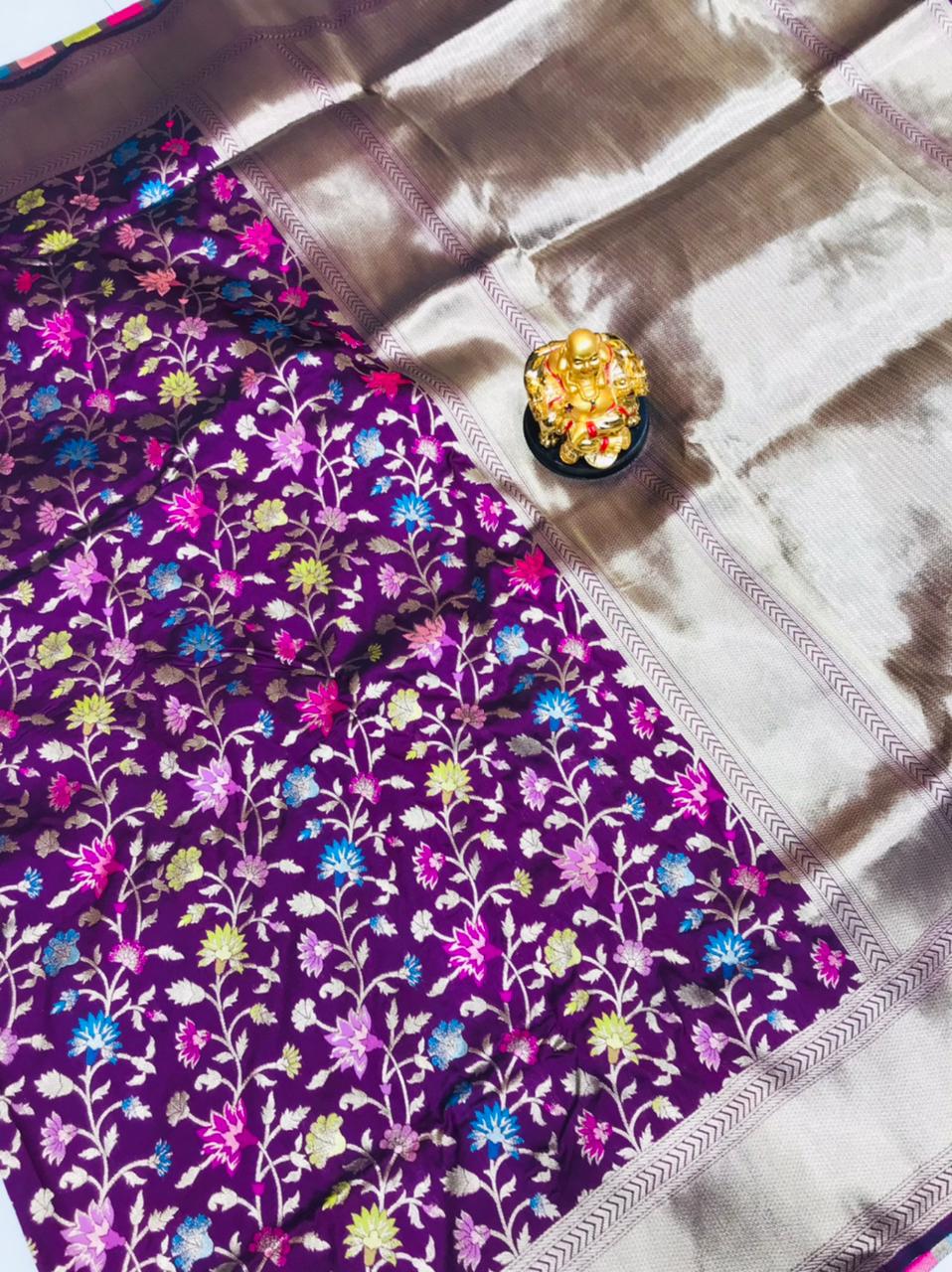 Magenta color kanchipuram silk saree with golden zari work