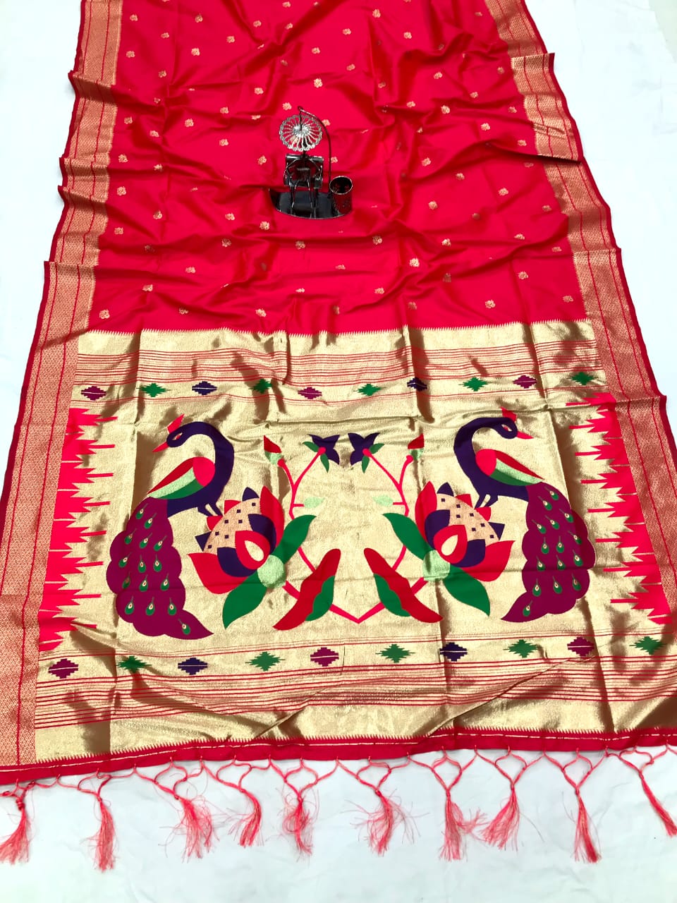 Pink color paithani silk saree with attractive zari weaving pallu