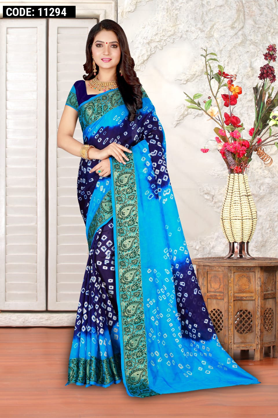 Latest printed silk sky blue saree - G3-WSA54884