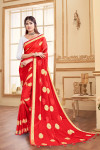 red color viscose gorgett saree with zari weaving work