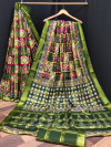 Dark green color soft cotton saree with printed work