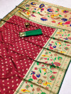 Maroon color paithani silk saree with golden zari weaving work
