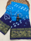 Sky blue and blue color hand bandhej bandhani silk saree with zari weaving work