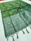 Mahendi green color lichi silk saree with silver zari weaving work