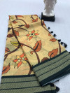 Light yellow color soft cotton saree with printed work