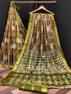 Mahendi green color soft cotton saree with printed work