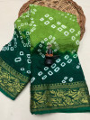 Parrot green and green color hand bandhej bandhani silk saree with zari weaving work