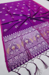 Purple color lichi silk saree with silver zari weaving work