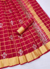 Dark red color doriya saree with gota patti design
