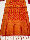 Red color banarasi silk sareee with golden zari weaving work