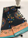Black color soft cotton saree with kalamkari printed work