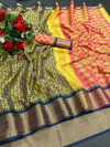 Parrot green  color soft cotton saree with woven design