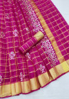 Rani pink color doriya saree with gota patti design