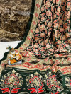 Dark green color soft pashmina silk saree with printed work