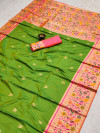 Parrot  green color paithani silk saree with zari weaving work