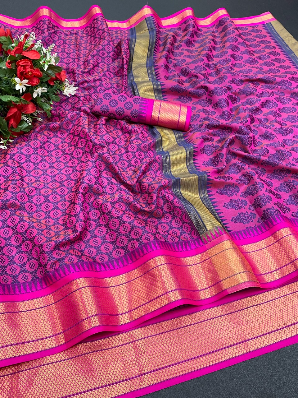 Magenta color soft cotton saree with woven design