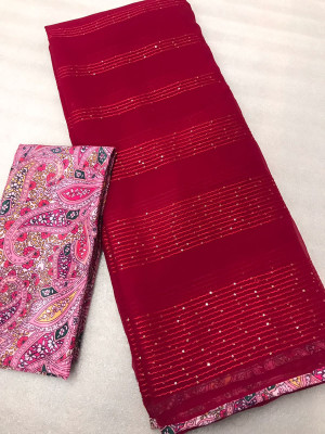 Rani pink color georgette saree with sequence work