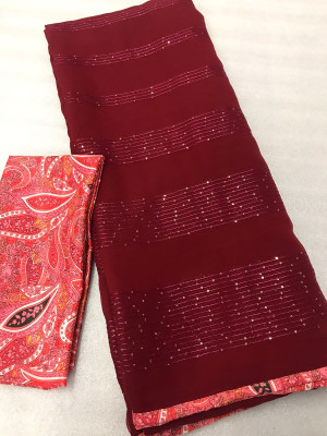 Maroon color georgette saree with sequence work