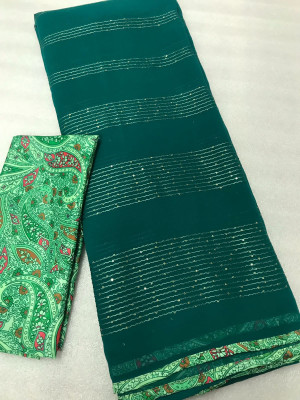 Rama green color georgette saree with sequence work