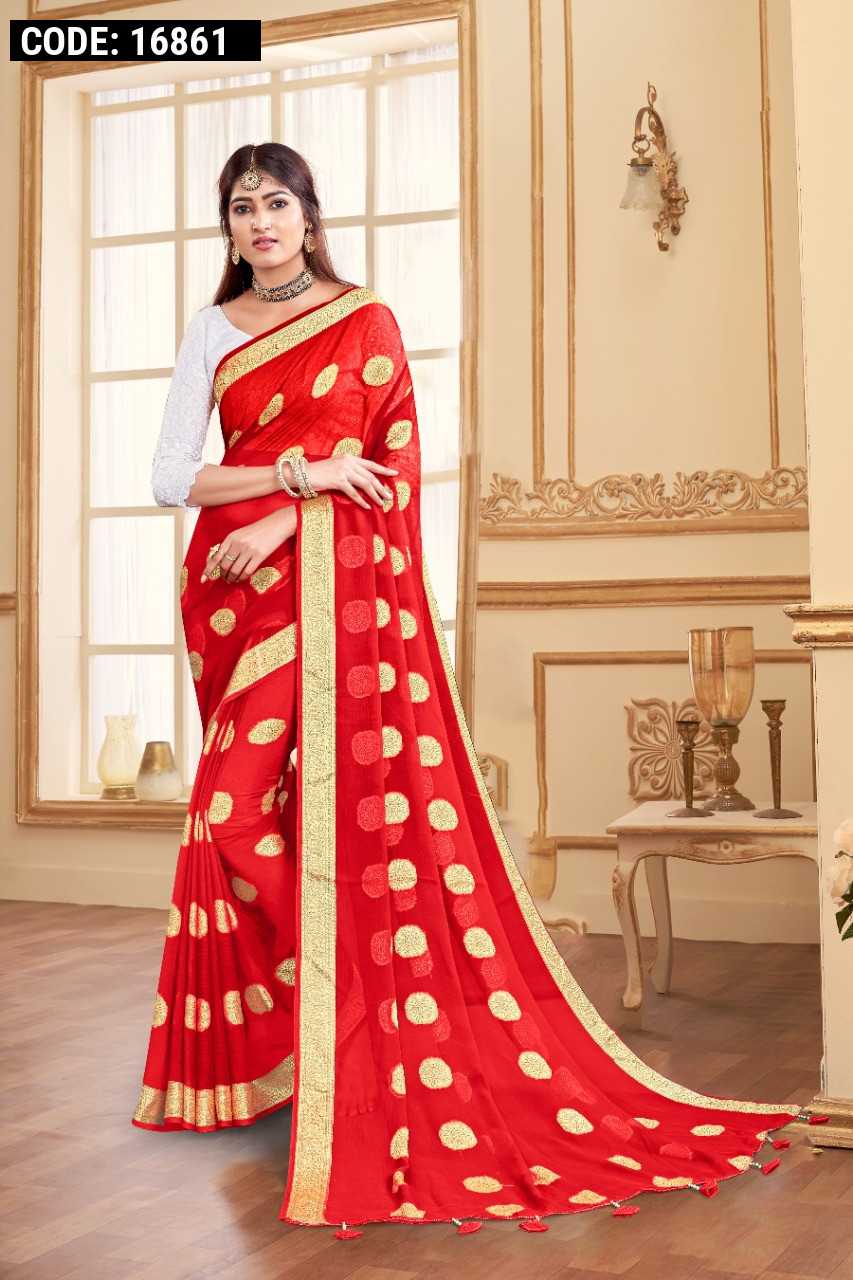 Buy Red, Grey Colour Georgette saree at Amazon.in