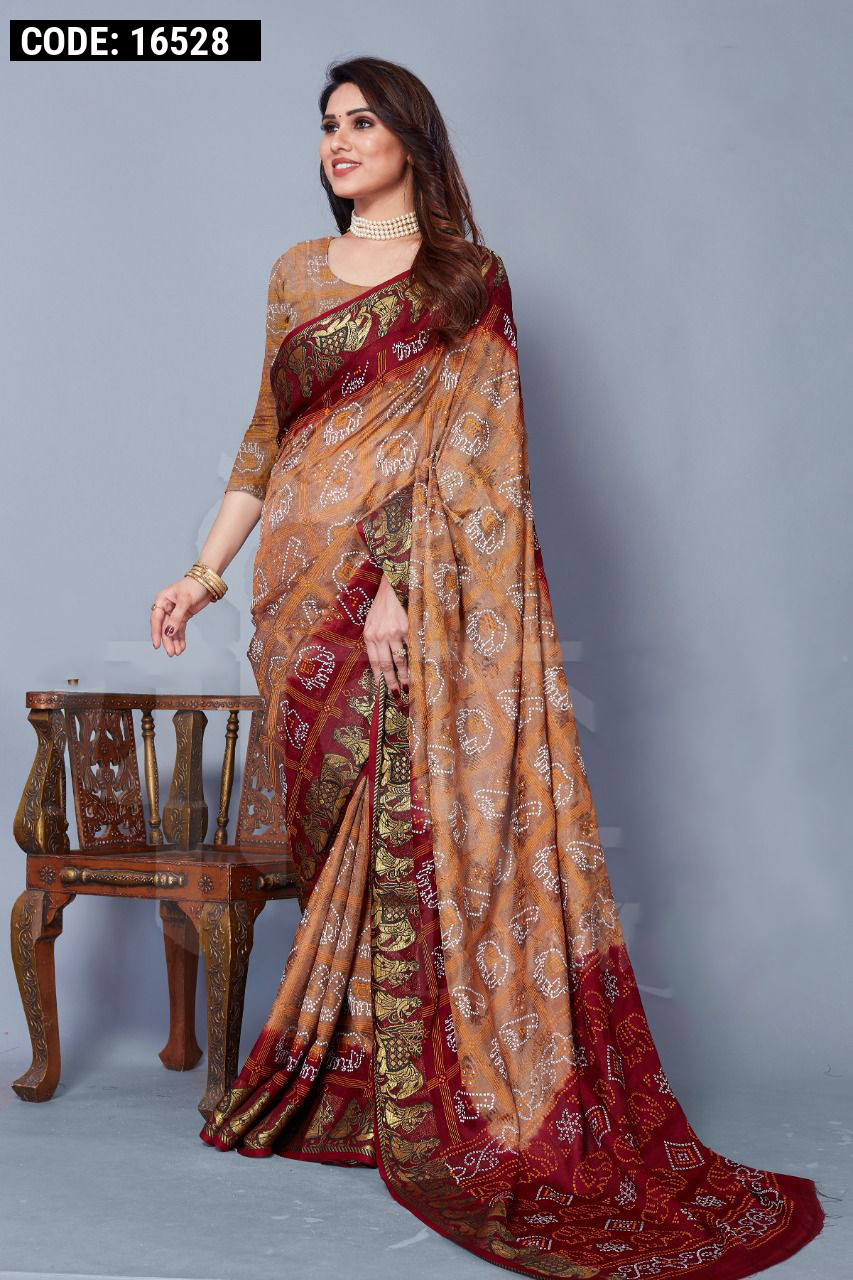 Buy Beige & Maroon Sarees for Women by Shatanuvart Export Online | Ajio.com