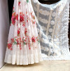 White color soft organza silk saree lucknowi floral digital print