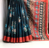 Blue color kanjivaram silk saree with digital printed work