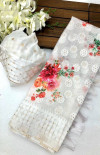 White color soft organza silk saree lucknowi floral digital print work