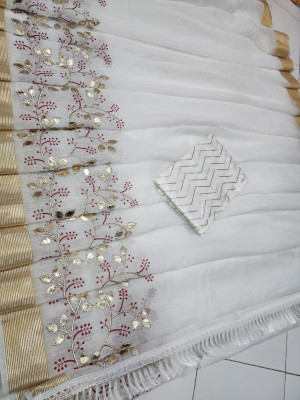 Exclusive handloom cotton saree with kutch mirror work embroidery and –  Sujatra