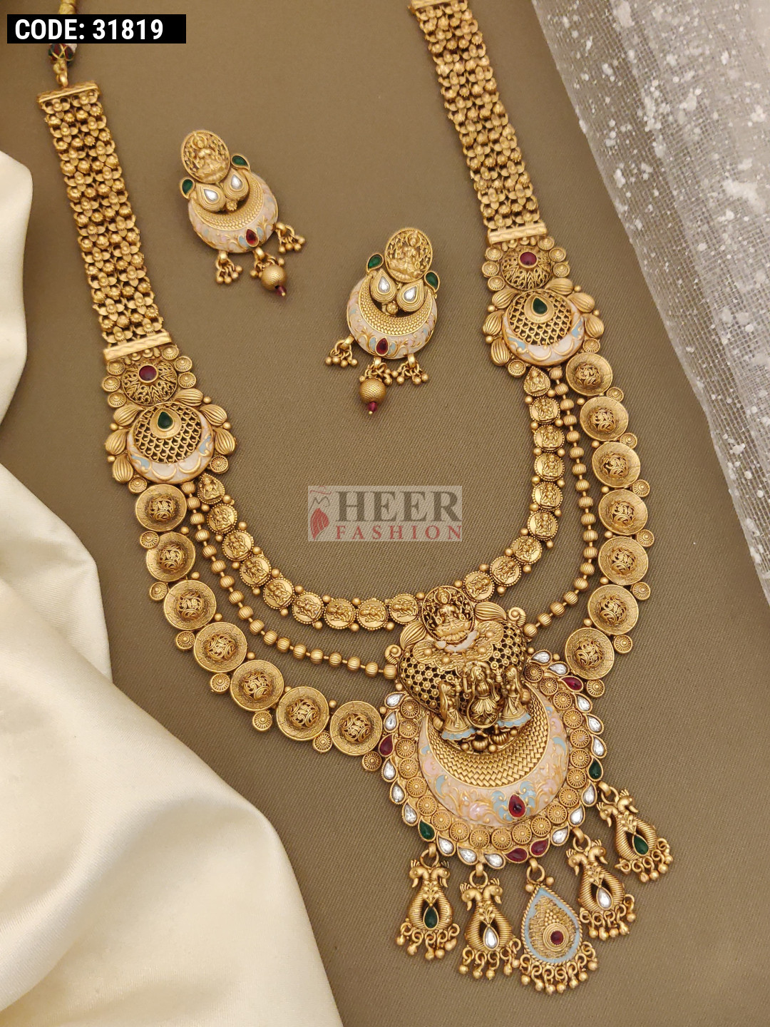 Gold plated long on sale necklace set with price