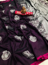Magenta color soft lichi silk  saree with zari weaving work