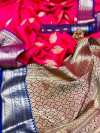 Pink color soft silk saree with contrast zari border and pallu