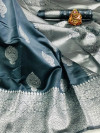 Gray color soft banarasi silk saree with zari weaving pallu