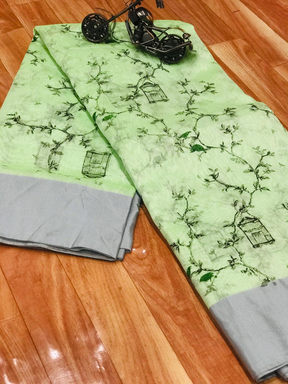 Soft linen silk printed saree