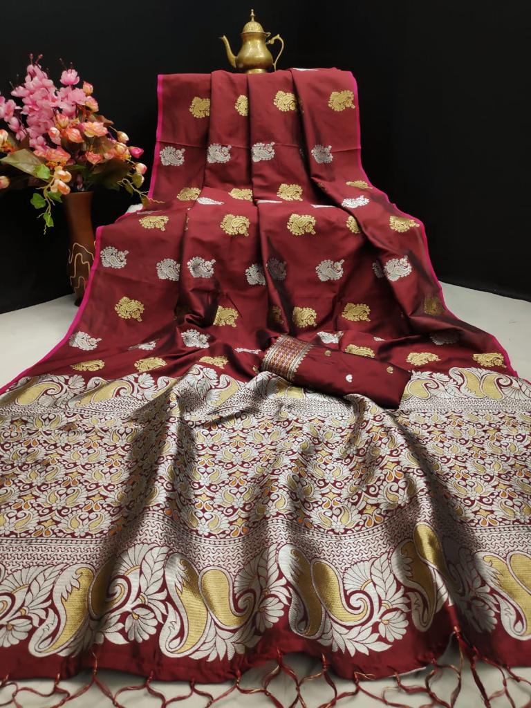 Soft banarasi silk saree with zari woven work