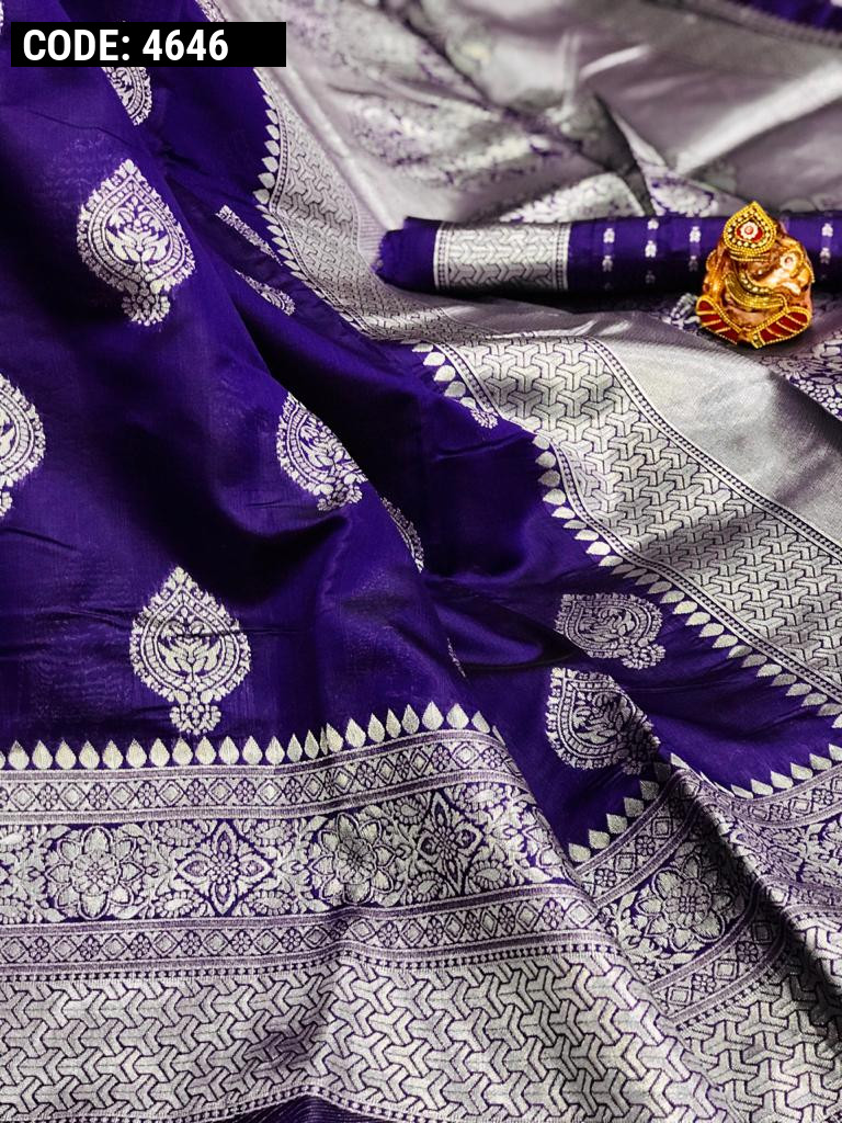 Pure Banarasi Silk Wedding Wear Saree In Purple With Handwork - Saree