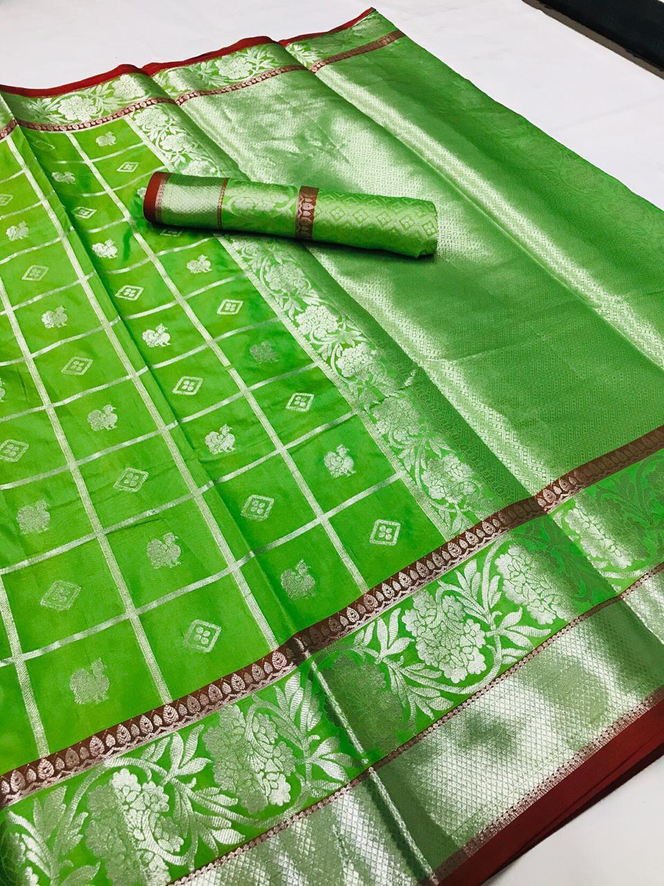 Lichi silk saree with silver zari work