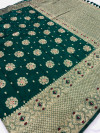 Green color soft banarasi saree with golden zari weaving border