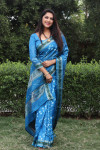 Sky blure color pure bandhej silk saree zari weaving rich pallu