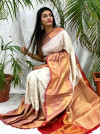 White color kanchipuram silk saree with golden zari work