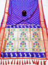 Royal blue color pure kanchipuram silk saree with zari woven work