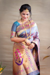 Twotone rama green color soft kanchipuram silk saree with zari weaving work